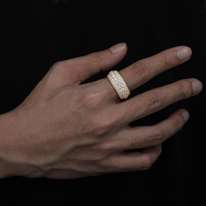 Anello da Uomo in Argento Sterling 925 Placcato Oro con 5 File di Diamanti Moissanite VVS, Gioielleria Fine, Magazzino USA - Product Image 5
