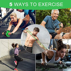 Inicio Deportes 6 en 1 Ab Wheel Roller Kit Fitness Abdominal Wheel Hand Grip Strengthener Jump Rope Push up Bar Banda de resistencia - Product Image 6