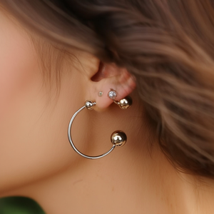 Aros de acero inoxidable con detalle de bola, metal 316L, chapado en oro PVD, joyería de moda para mujer - Product Image 3