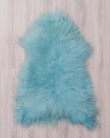 Tapis en peau de mouton islandaise teinte turquoise de style scandinave, à poils longs, doux et adaptés aux animaux domestiques, pour salon et espace de prière