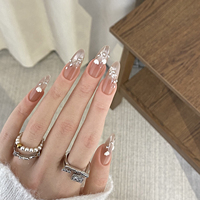 Ongles artificiels en plastique ABS faits à la main, à la mode, à couverture complète, à coller, pour doigts, avec motif floral, forme elliptique longue, 10 pièces/ensemble