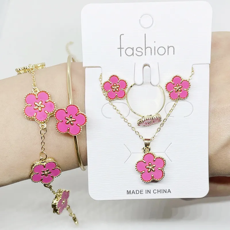 5pcs/set wholesale gold plated clover jewelry set luxury brand designer named four leaf clover jewelry set for women