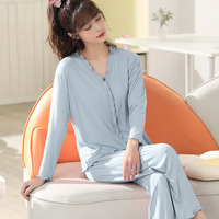 Ensemble de pyjama pour femmes en modal fin, respirant, extensible, long, confortable et frais, vêtements de maison, col en V ample, printemps-été