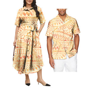 エレガントなポリネシアン カップルセット ハワイ アロハシャツ＆ドレス <span class=keywords><strong>2</strong></span>点セット サモア プーレアツィ カップル マッチング衣装 - Product Image 2