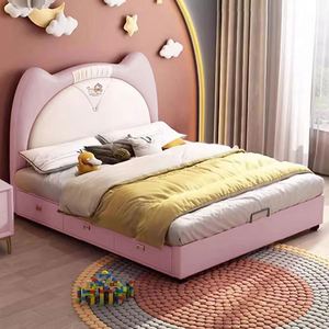 Cama Infantil Color Crema con Cabecero de Orejas de Gato y Cajones de Almacenamiento, Cama Individual Moderna de Lujo para Niñas, Estilo Princesa, para Espacios Pequeños - Product Image 3