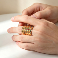 Bague Éternité Femme Arc-en-ciel Étanche en Zircon Cubique, Plaqué Or 18K, Anneau Empilable Rond Multi-Pierres Précieuses, Anillos