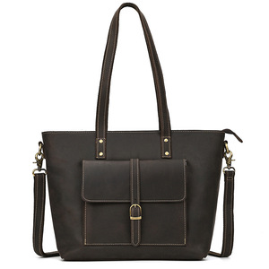 <strong>Customizable</strong> Women's Genuine Leather Tote <strong>Handbag</strong> with Two Straps Open Closure Laptop Bag Canvas Lining Beach Style Logo Pattern - Product Image 4