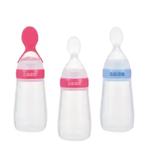 Kunden spezifische Silikon Baby Squeeze Feeder Baby flasche mit PP Löffel Baby flasche