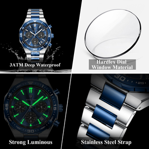 <span class=keywords><strong>Reloj</strong></span> de Pulsera Luminoso Impermeable Poedagar 697 para Hombre, Correa de Acero Inoxidable, Cronógrafo, <span class=keywords><strong>Reloj</strong></span> de Cuarzo - Product Image 4