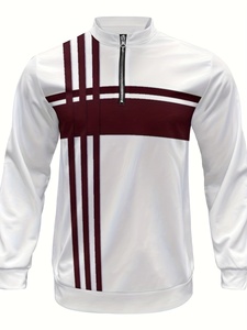 <span class=keywords><strong>Costume</strong></span> de sport décontracté pour <span class=keywords><strong>homme</strong></span>, automne 2025, nouveau style minimaliste, rayures rouge rose, motif d'assemblage, avec un élégant col zippé mi-long - Product Image 3