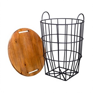 Amson Brass AW-9320 Modern Metal Iron <b>Wire</b> Storage Basket <b>Coffee</b> <b>Table</b> with Wooden Top Living Room Furniture - Product Image 1
