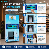 Distributeur automatique de glace PUKUI avec SDK - Paiement par pièces et carte de crédit/codes QR, refroidissement par compresseur, utilisation en intérieur, garantie 1 an