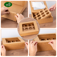 Boîte à cupcakes en papier kraft personnalisée VVG avec fenêtre, emballage pour muffins, boîte d'emballage pour boulangerie, pour boutique de cupcakes, marque de boulangerie
