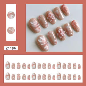 30 pièces de faux ongles amovibles, style européen et américain INS, élégants, avec effet de perle dégradée, de perle nacrée et de bulle de glace en forme de lys 3D - Product Image 2