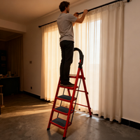 Escabeau pliant portable en acier de type A, Escalera Plegable De Hierro, 5 marches, rouge