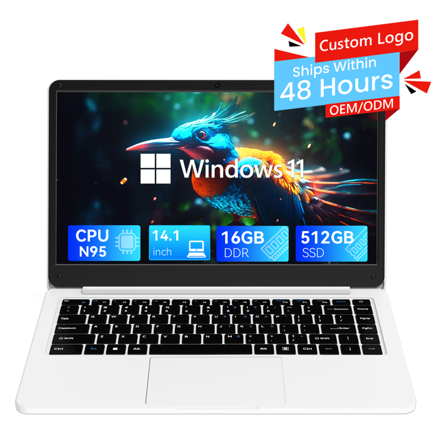 Factory Wholesale OEM New 14.1" Intel N95 Business Laptop Windows 11 Quad-Core 1.7GHz 16GB RAM 1TB SSD IPS Display WiFi English