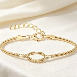Bracelet chaîne délicat nœud d'amour en acier inoxydable poli or et argent avec extension fine – Cadeau idéal pour meilleure amie – Femme - Product Image 4