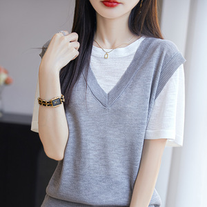 Haut ample d'été pour <span class=keywords><strong>femme</strong></span> avec motif solide T-<span class=keywords><strong>shirt</strong></span> de niche en <span class=keywords><strong>camouflage</strong></span> écologique et anti-boulochage - Product Image 3