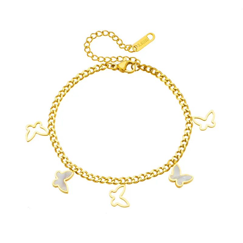 New Design Double Line Gold Plated 316L Stainless Steel Shell Pearl Butterfly Star Adjustable Bracelet for Ladies Women