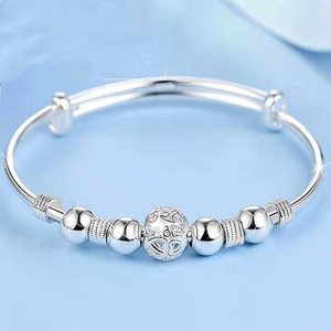 New Korean Fashion <strong>Silver</strong> Plated White Copper Lucky Beads <strong>Bangles</strong> for Women Bracelets Luxury Designer Party Wedding Jewelry - Product Image 1