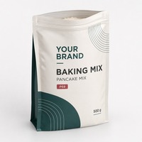 Sachet personnalisé à fond plat avec fermeture éclair pour mélange de poudre à pâtisserie, idéal pour les marques de préparations à crêpes et gâteaux et l'emballage de vente au détail sous marque privée