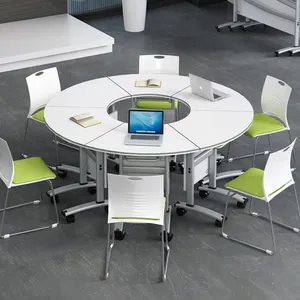 Multifunction Movable Foldable Staff Training Desk 16 Person Desk Round Meeting Conference Table Combination With Wheels