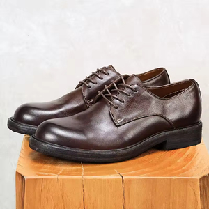 Chaussures en cuir de cheval Goodyear haut de gamme faites à la main DSYX, chaussures pour hommes, automne, haute tige, vintage, britanniques, en cuir véritable à trois joints, Oxford - Product Image 1