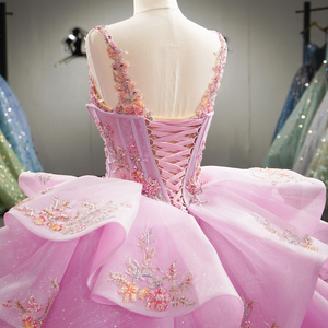 Vestidos de quinceañera rosa Dy6951, vestido de gala sin tirantes con cuentas pesadas, vestido de fiesta con flores 3D brillantes para Sweet 16 Jancember - Product Image 2
