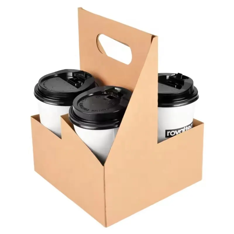 Disposable take-away 1 2 4 cell kraft cardboard coffee cup paper holder tray