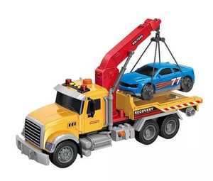 Ensemble de jouets de camion de remorquage comprenant une voiture de course, une voiture tout-terrain <span class=keywords><strong>en</strong></span> métal, une camionnette <span class=keywords><strong>en</strong></span> métal, des panneaux de signalisation, un camion <span class=keywords><strong>jouet</strong></span> avec crochet, son et lumière - Product Image 1