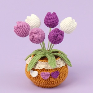 Flores <span class=keywords><strong>de</strong></span> Lana Tejidas a Crochet Hechas a Mano LUYI, Tulipanes, Girasoles, Rosas - Plantas Artificiales en Maceta para Decoración del Hogar y Regalos <span class=keywords><strong>de</strong></span> San Valentín - Product Image 3