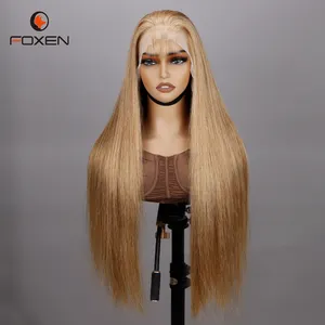 Foxen 4/613 Highlight Blonde Body Wave Lace Front Wig Transparent Swiss Lace 27 Human Hair Wig with Blonde Highlight