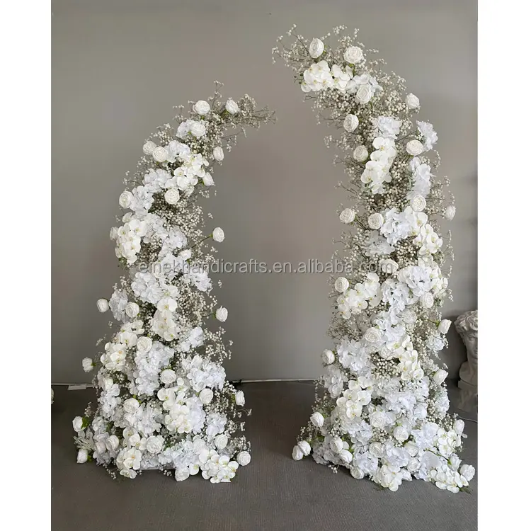 Personalizado artificial blanco de seda Rosa orquídea babysbreath flores arco boda ceremonia flor arco