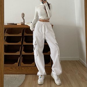 Pantalones Deportivos de Algodón Cómodos Personalizados para <span class=keywords><strong>Mujer</strong></span>, Pantalones Deportivos Casuales con Bolsillo, Pantalones <span class=keywords><strong>Cargo</strong></span> - Product Image 4
