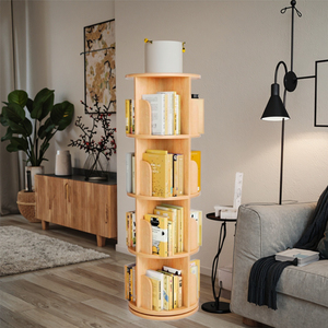 Estantería de Esquina de Madera Maciza, Estantería de Almacenamiento con Montaje en Suelo, Librería Giratoria de 360 Grados, Librería Multifuncional para Sala de Estar - Product Image 1