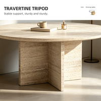Table à manger de luxe en travertin 122 cm, base trépied, style côtier australien minimaliste, table ronde en pierre facile à nettoyer pour l'Australie