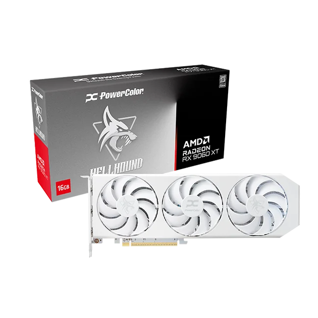 2025 PowerColor Hellhound RX 9060 XT 16G PCIe 5.0 VGA Video Card Spectral White Spectral White Gaming PC Desktop with Fan Cooler