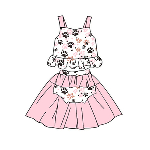 Milk Silk Casual Printed Girls <b>2</b> <b>Piece</b> Outfit Spaghetti Strap Ruffle Crop <b>Top</b> Tiered <b>Skirt</b> <b>Set</b> Custom Print - Product Image 1