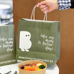 Sacs en papier kraft écologiques personnalisés avec logo pour la restauration, les courses et l'emballage alimentaire avec poignée - Product Image 1