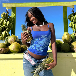 Floral Print Beach Vacation Cool Tank Top Blue sexy casual summer Backless Spaghetti Strap Camisoles - Product Image 2