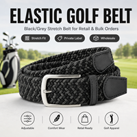 Ceinture de golf élastique noire/grise, ceinture extensible pour la vente au détail et les commandes en gros