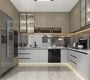 Gabinete de Cocina de Madera Marrón de Alto Brillo Personalizado de Lujo con Vidrio - Product Image 5