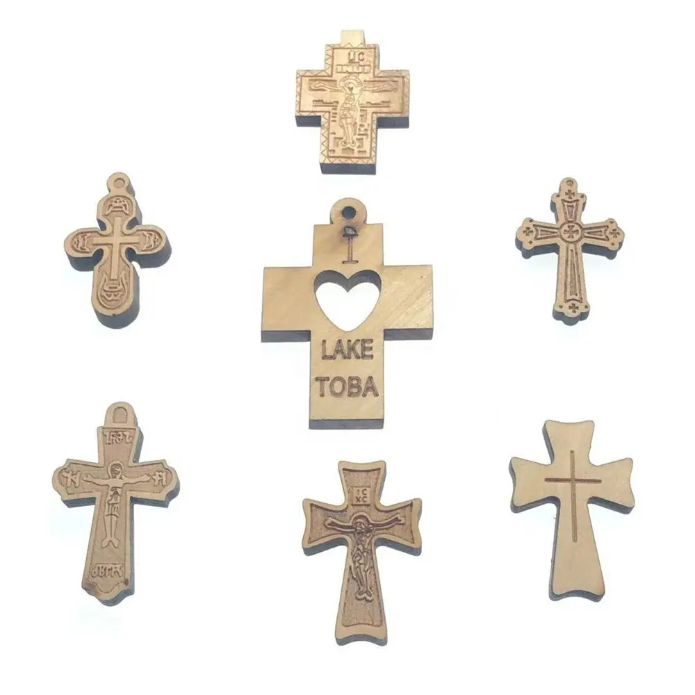 Su misura laser incisione ciondolo croce, croce Ortodossa Gesù in legno rosario croce