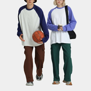 T-shirts longs pour hommes en coton 100% épais et contrasté, de couleur unie, pour couples, en gros, taille plus - Product Image 3