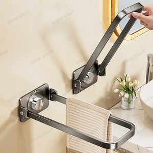 Bathroom Suction Cup Towel Rack Foldable Rotatable Wall Mounted Iron Modern Design No Drilling Required 15kg Load Capacity - Product Image 1