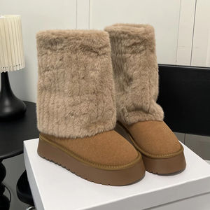 Botas de cuero de alta calidad para mujer, modernas, nuevas, con suela gruesa, para nieve, con forro exterior de lana cálido. - Product Image 1