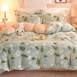 ชุดผ้าปูที่นอนผ้าฟลีซสองด้านหนาแบบนุ่มหรูหราซักได้หลากสีสำหรับฤดูหนาว - Product Image 1