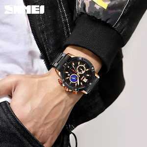 Montre chronographe ronde pour homme, montre-bracelet de luxe en acier inoxydable, montre à quartz étanche 30M - Product Image 2