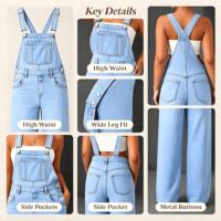 Salopette large bleu clair aérien avec boutons latéraux métalliques – Idéale pour les journées à la plage et les balades en bord de mer