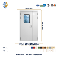 Porte d'hôpital à revêtement antibactérien, intérieur hygiénique, finition blanche pour salle d'opération, fabricant d'acier, OEM personnalisé